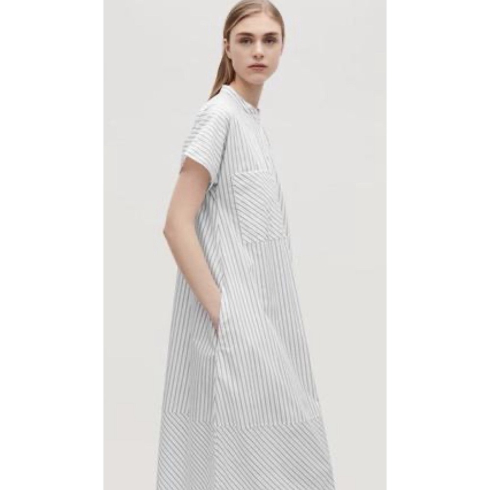 COS Mandarin Collar Shirt Maxi Dress in Blue and white Size 6 Minimalist Nuetral